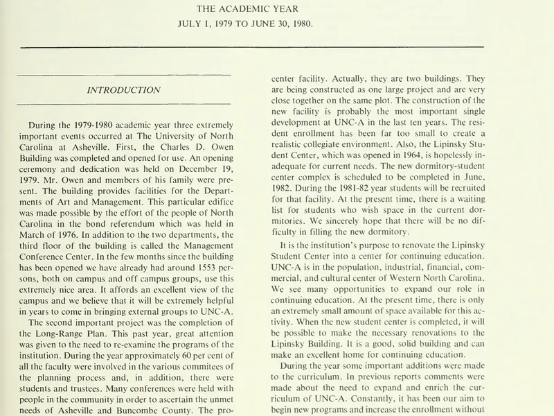 1979-1980 UNCA From UNC President Report
